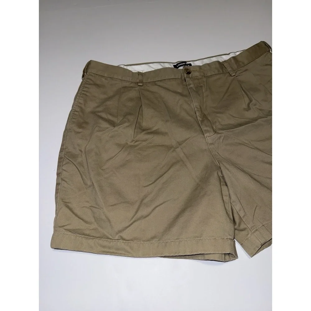 Lands' End Men 40 Chino Shorts Cotton Traditional Fit Tan Khaki Pleated Casual